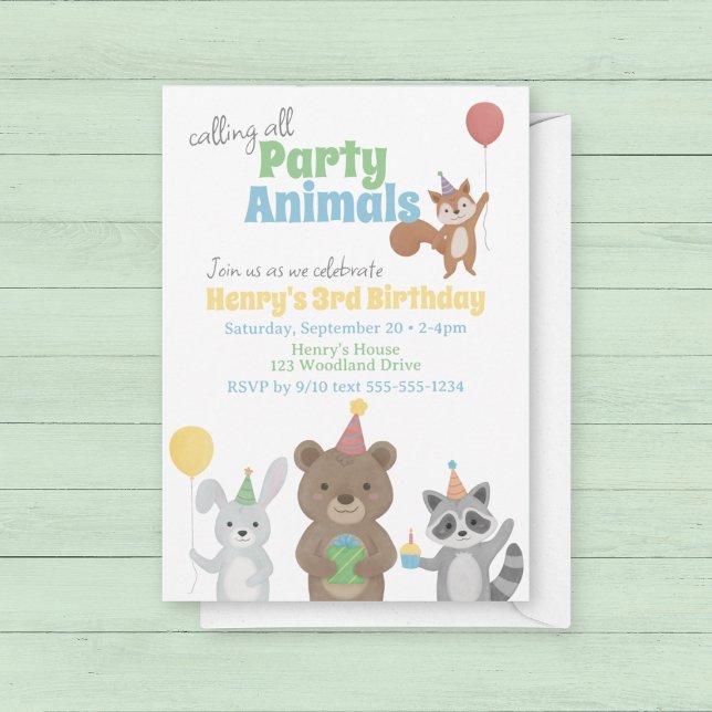 Party Animals Birthday Party Invitation (Forest Friends Birthday Party Invitation. Calling all party animals!)