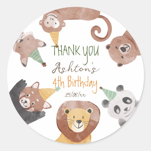 Party animals birthday party personalised classic round sticker (Front)