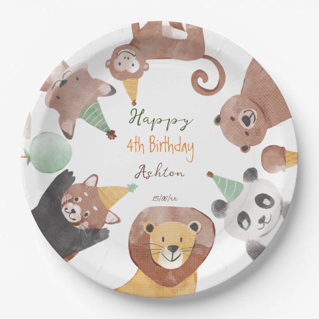 Party animals birthday party personalised paper plate (Front)