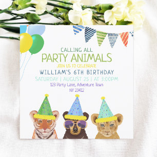 Party Animals Blue Birthday Invitation