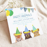 Party Animals Blue Birthday  Invitation<br><div class="desc">Original drawing by Komila Y. Cute tiger,  bear and lion cub wild party animals illustration birthday invitation.</div>