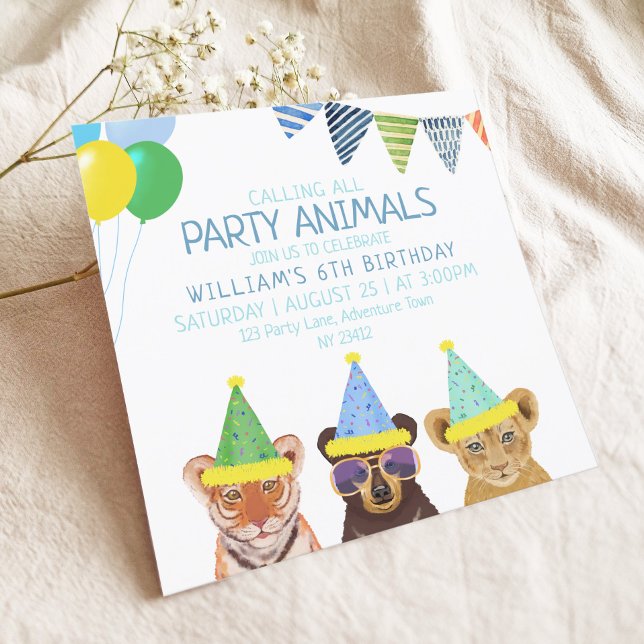 Party Animals Blue Birthday  Invitation (Creator Uploaded)