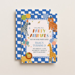 Party Animals Blue Safari Jungle Boys Birthday Invitation