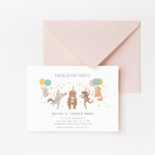 Party Animals Colourful Kids Birthday Party Invitation