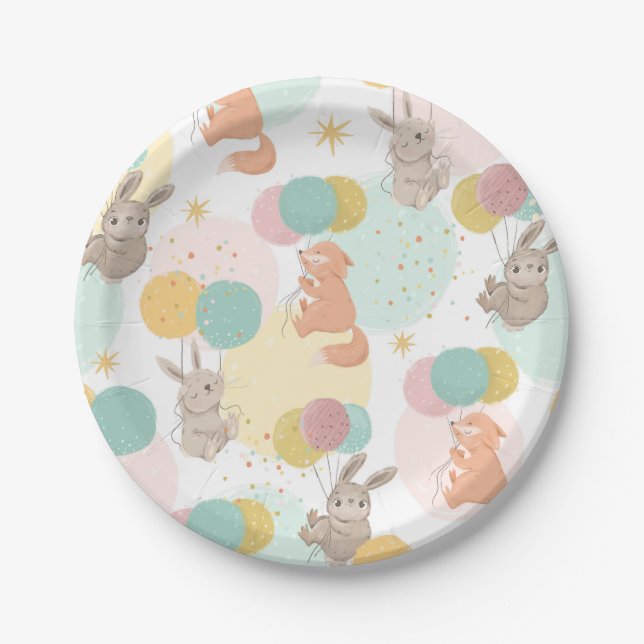 Party Animals Colourful Kids Birthday Party Paper Plate (Front)