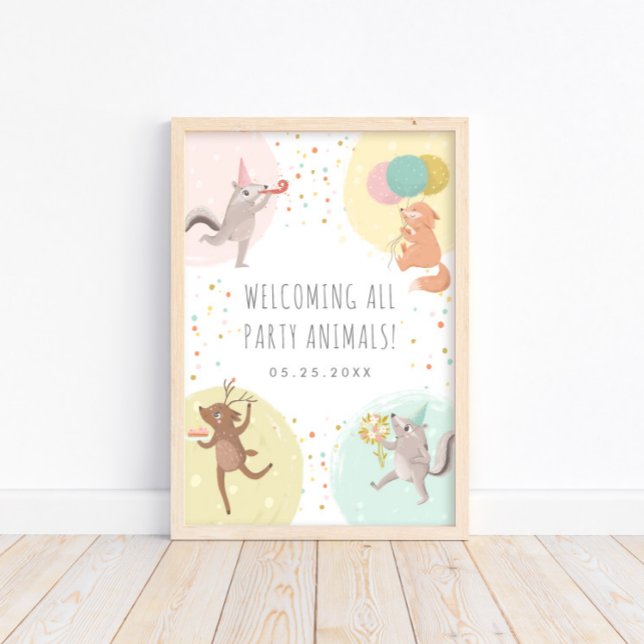 Party Animals Colourful Kids Birthday Welcome Poster (Available for print and instant digital download!)