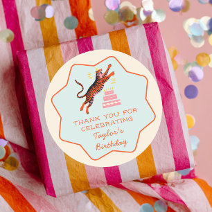 Party Animals Colourful Tiger Kids Birthday Classic Round Sticker