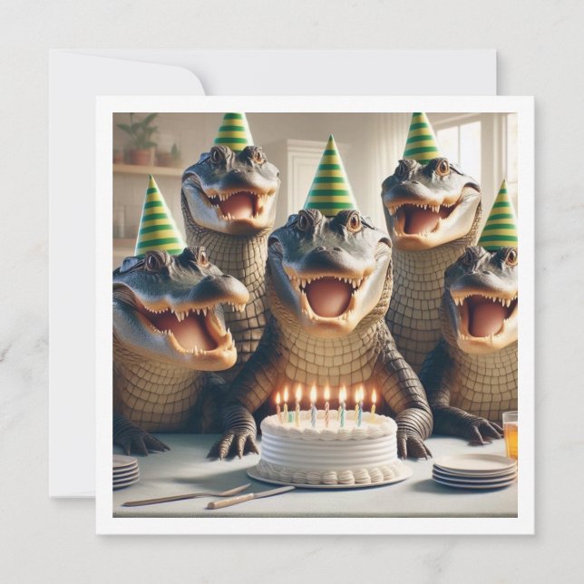 Party animals, Crocodiles eating cake birthday  Invitation (Front)