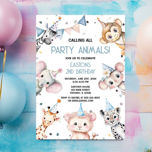 Party animals cute safari boy birthday party invitation (Creator Uploaded)