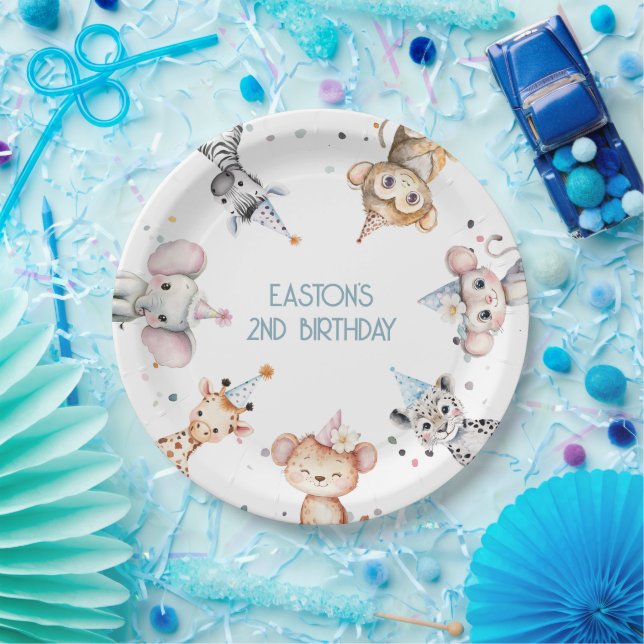 Party animals cute safari boy birthday party paper plate (Party)
