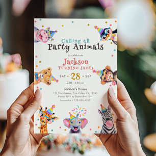 Party Animals Editable Age Child's Birthday Party Invitation