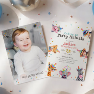 Party Animals Editable Age & Photo Kids Birthday Invitation