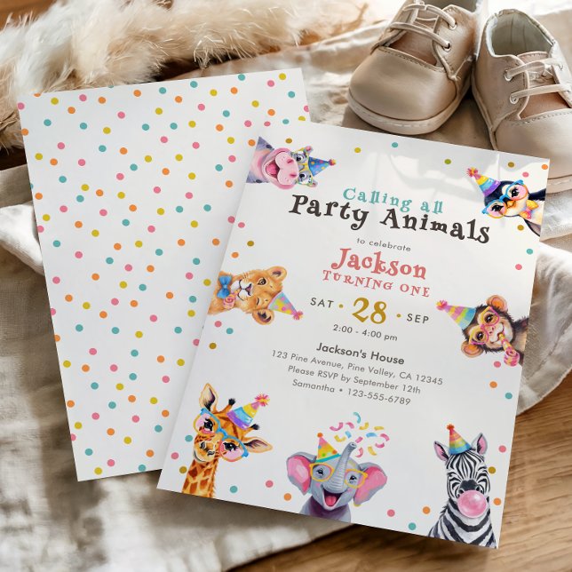 Party Animals First Birthday Safari Theme Invitation (Creator Uploaded)