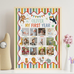 Party Animals First Year Photo Milestone Poster