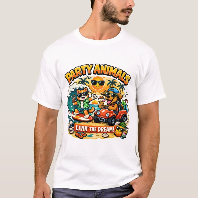 Party Animals Funny Cartoon T-Shirt  (Front)