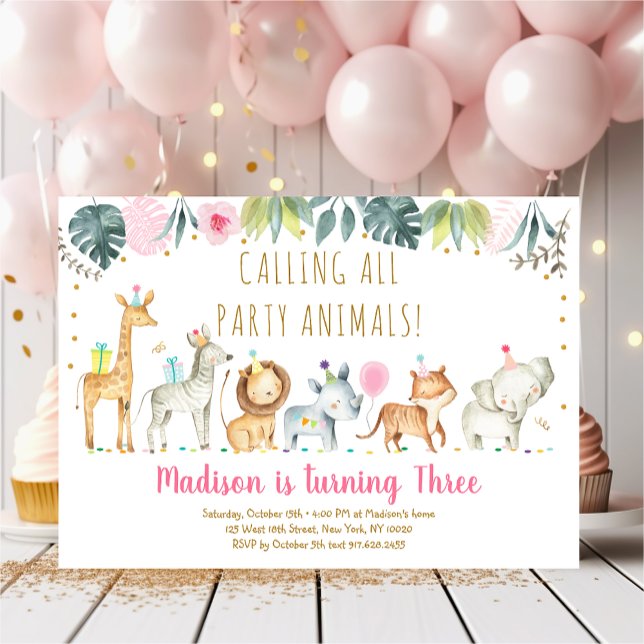 Party Animals Girl Safari Birthday Invitation (Creator Uploaded)