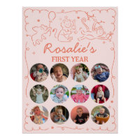 Party Animals Girl's First Birthday Photo Collage