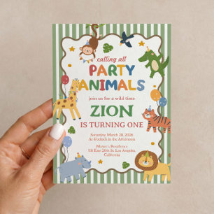 Party Animals Green Safari 1st Birthday Invitation