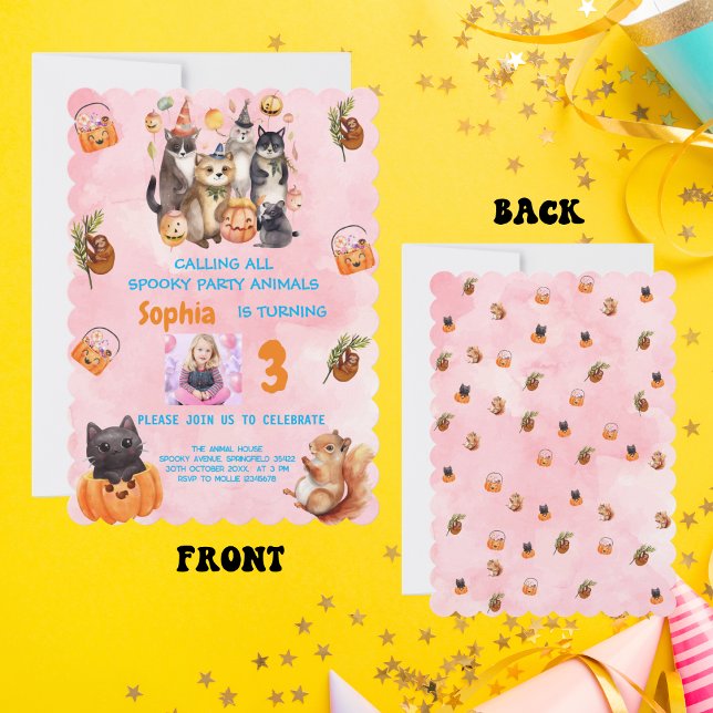 Party Animals Halloween Theme in Pink Birthday Invitation (Creator Uploaded)