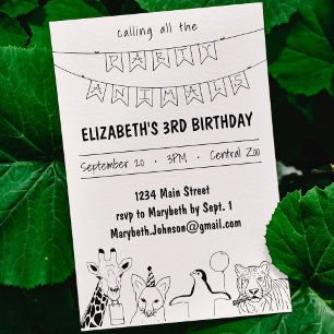 Party Animals Hand Drawn Doodle Kid's Birthday Invitation