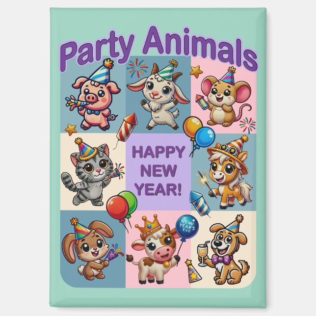 Party Animals "Happy New Year" Magnet (Front)