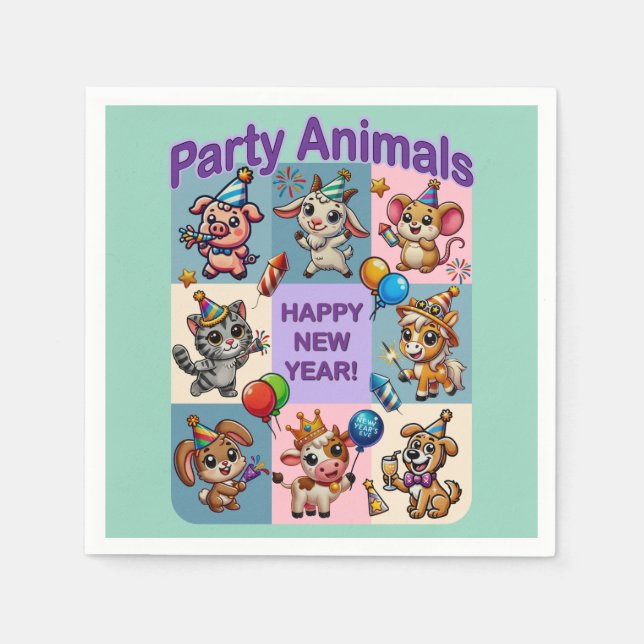Party Animals "Happy New Year" Napkin (Front)
