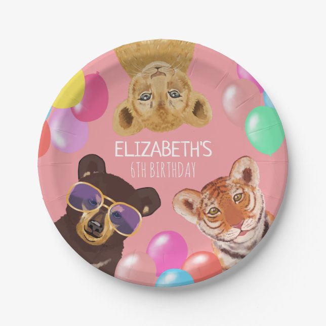 Party Animals Illustration Birthday Paper Plate (Front)