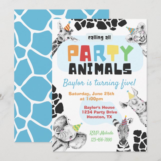 Party Animals Invitation | Party Animals Birthday (Front/Back)