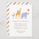 Party Animals Kids Birthday Invitation<br><div class="desc">Calling all party animals! Celebrate your little one's birthday with this colourful invitation,  featuring a party-going flamingo,  giraffe and elephant and a bold stripe pattern on the back.</div>