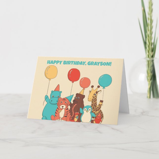 Party Animals Kids Personalised Birthday Card (Front)