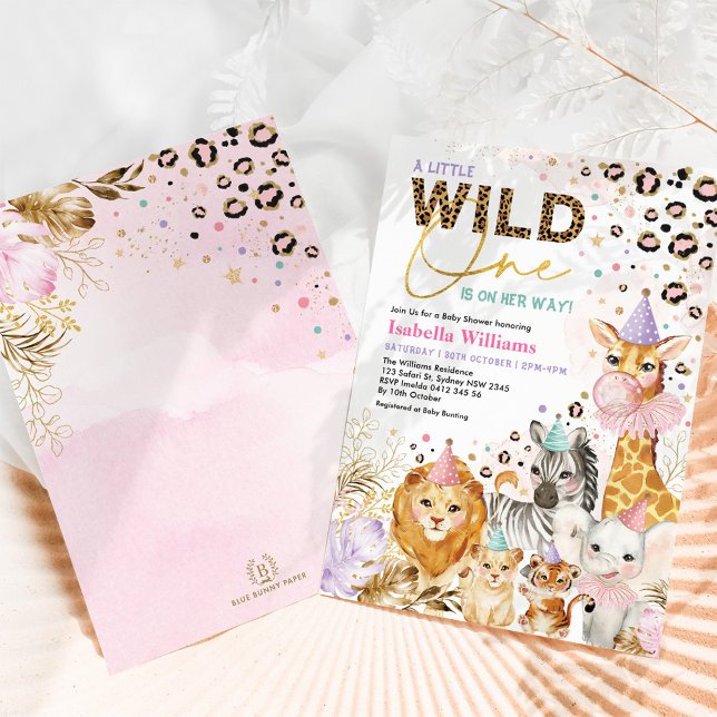 Party Animals Leopard Print Safari Baby Girl Invitation (Creator Uploaded)