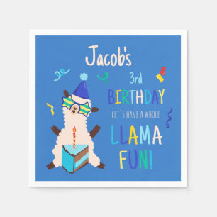 Party Animals Llama Birthday Boys Blue Napkin