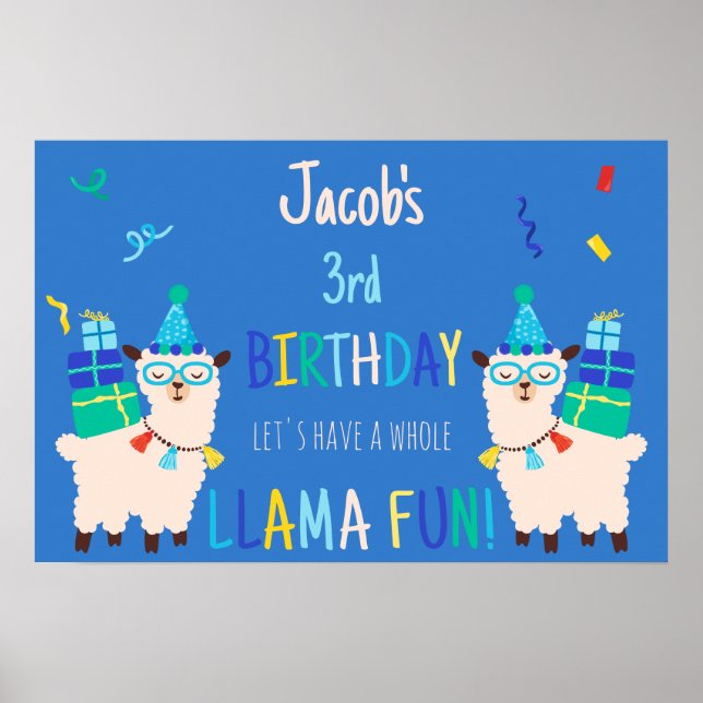 Party Animals Llama Birthday Boys Blue Poster (Front)