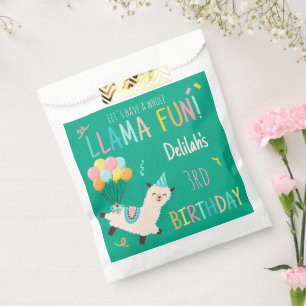 Party Animals Llama Birthday Girls Green Favour Bags