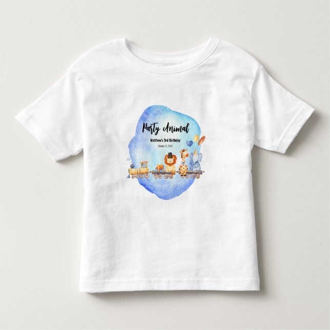 Party Animals on Train Jungle Birthday Party Toddler T-Shirt (Front)