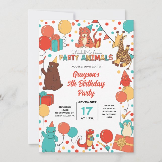 Party Animals Personalised Children's Birthday (Front)