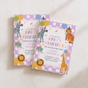 Party Animals Purpl Safari Jungle Girls Birthday Invitation