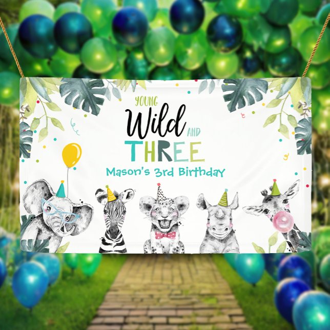 Party Animals Safari Boy Third Birthday Backdrop Banner (Creator Uploaded)