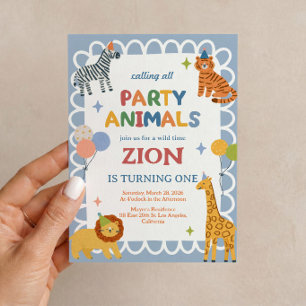 Party Animals Safari First Birthday Invitation