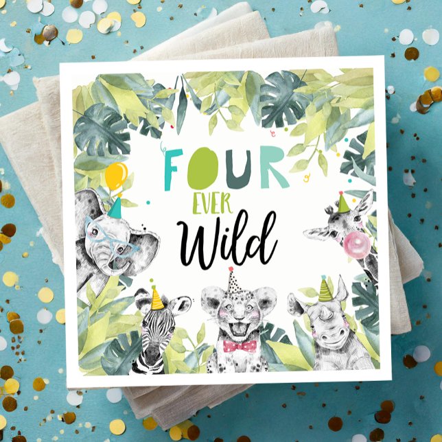 Party Animals Safari Four Ever Wild Boy Birthday Napkin (Creator Uploaded)