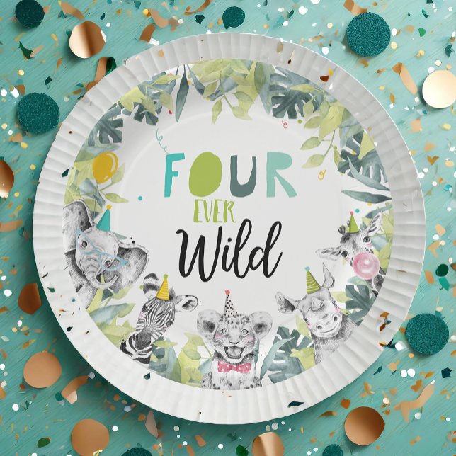 Party Animals Safari Four Ever Wild Boy Birthday Paper Plate (Creator Uploaded)