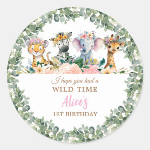 Party Animals Safari Girl Jungle Wild  Classic Round Sticker