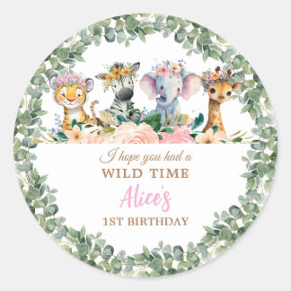 Party Animals Safari Girl Jungle Wild  Classic Round Sticker