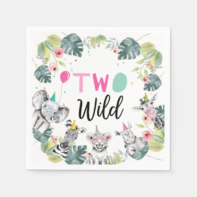 Party Animals Safari Girl Pink Second Birthday 2nd Napkin (Front)