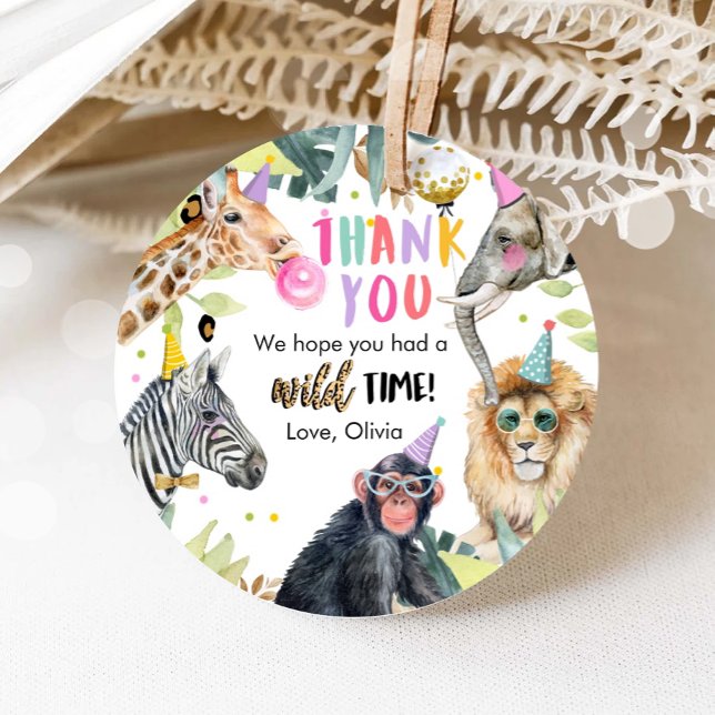 Party Animals Safari Girl Pink Thank You Wild Time Favour Tags (Creator Uploaded)
