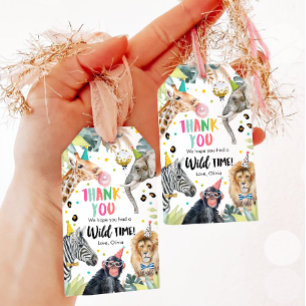 Party Animals Safari Girl Pink Thank You Wild Time Gift Tags