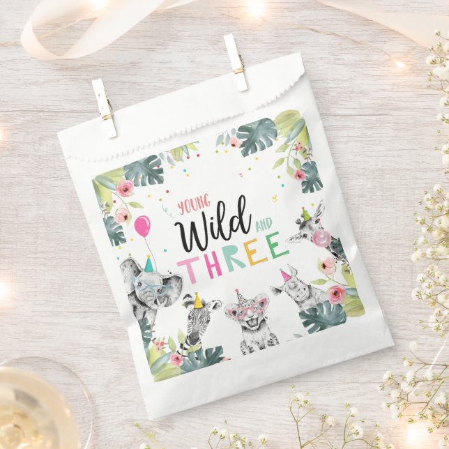 Party Animals Safari Girl Young Wild and Three Favour Bags (Clipped)
