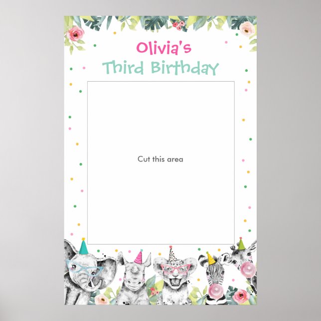 Party Animals Safari Girl Zoo Photo Booth Frame Poster (Front)