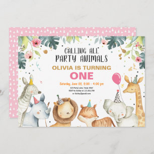 Party Animals Safari Gold Girl Animals Birthday Invitation