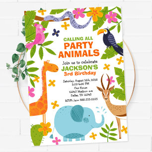Party Animals Safari Junge Zoo Party Birthday Invitation
